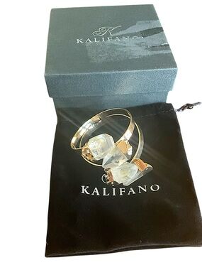 Kalifano Crystal Gold Tone Wrap Statement Bracelet